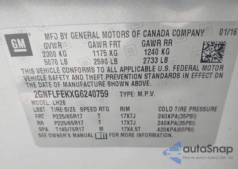 2016 Chevrolet Equinox Lt from USA, damaged, VIN 2GNFLFEKXG6240759